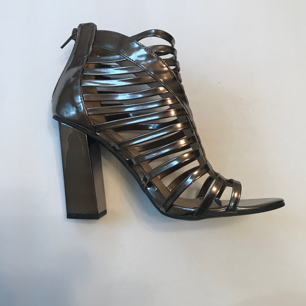 Metallic pewter silver Gladiator open toe booties